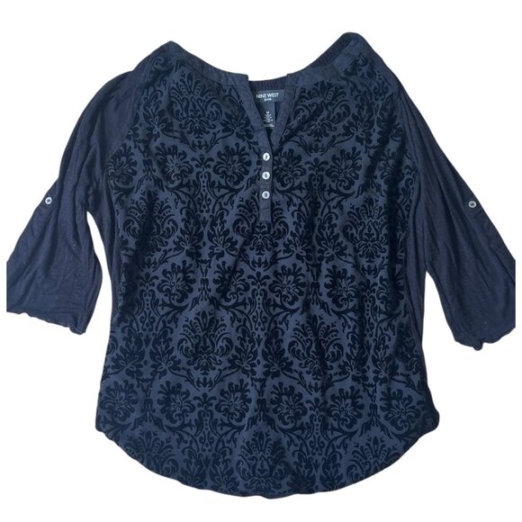 Nine West Crushed Velvet Tunic Top Womens Medium Black Whimsigoth Holiday Boho - Picture 2 of 11